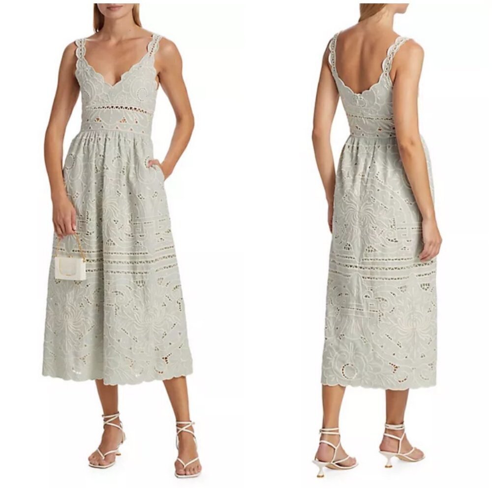 Sea New York Blaire Eyelet Sleeveless Midi Dress ~ Blue 12 Nwt